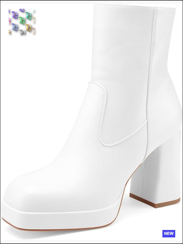Chunky Heeled Ankle Boots Cozy Leather Gogo Square Toe Side Zipper Booties